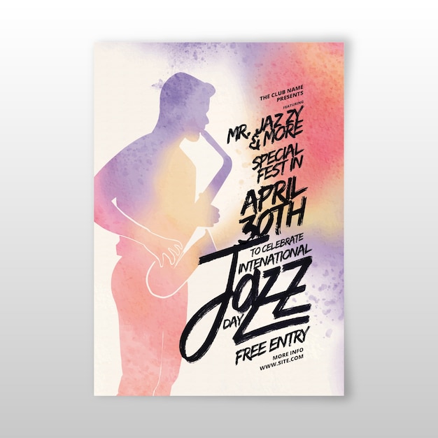 Modèle D'affiche De La Journée Internationale Du Jazz Aquarelle