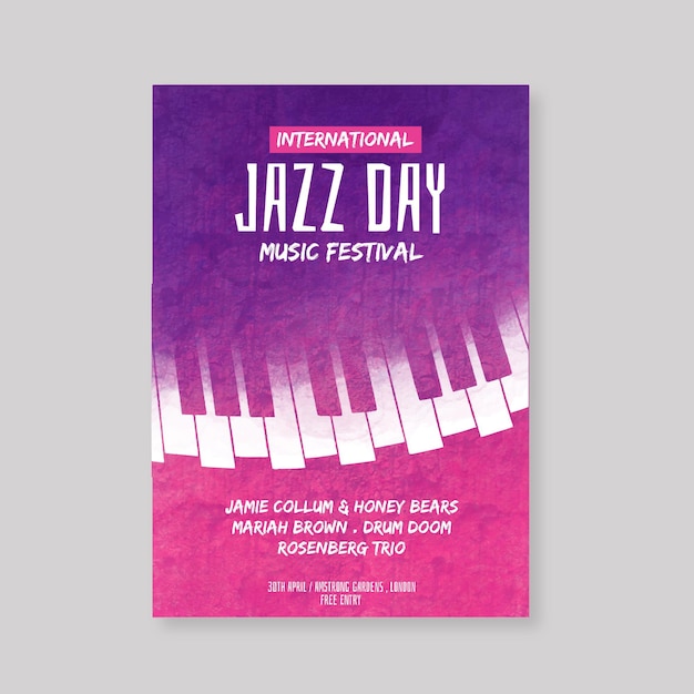 Modèle D'affiche De La Journée Internationale Du Jazz Aquarelle