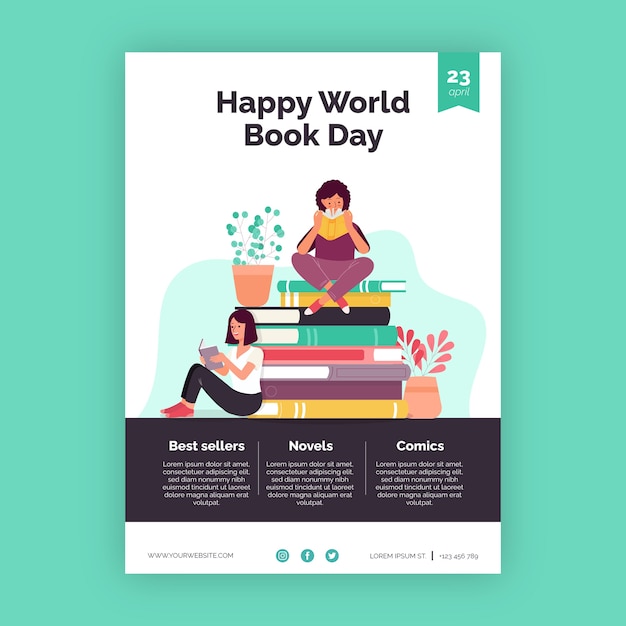 Vecteur gratuit modèle d'affiche de la journée mondiale du livre