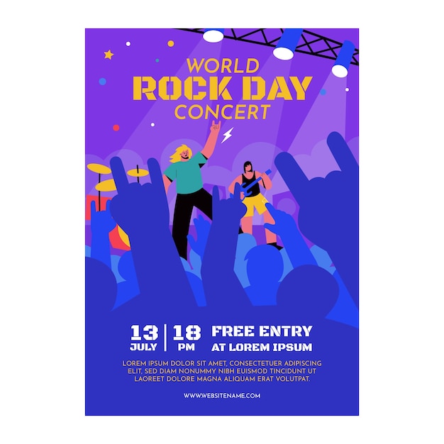 Modèle D'affiche De La Journée Mondiale Du Rock Plat Avec Concert En Direct