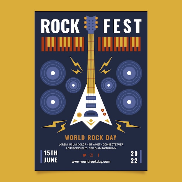 Modèle D'affiche De La Journée Mondiale Du Rock Plat Avec Guitare