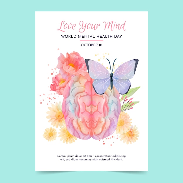 Vecteur gratuit modèle d'affiche de la journée mondiale de la santé mentale aquarelle