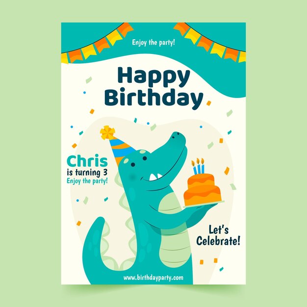 Modele D Affiche De Joyeux Anniversaire Avec Dinosaure Vecteur Gratuite