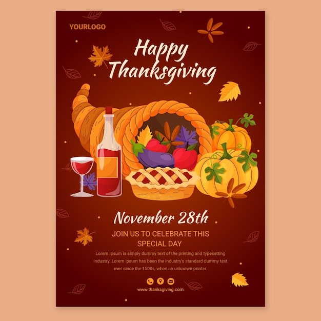 Vecteur gratuit modèle d'affiche de joyeux thanksgiving