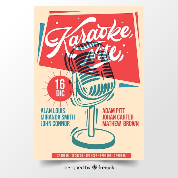 Vecteur gratuit modèle d'affiche karaoké dessiné à la main