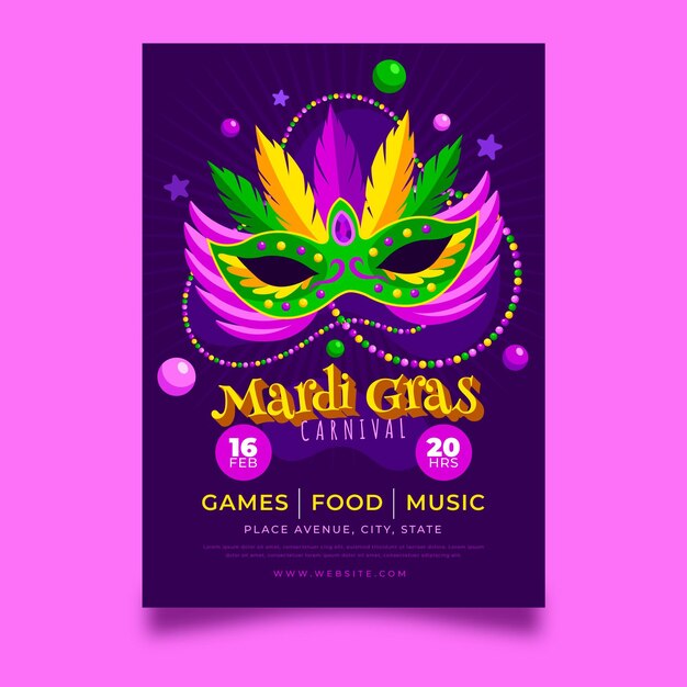 Modèle D'affiche De Mardi Gras Au Design Plat