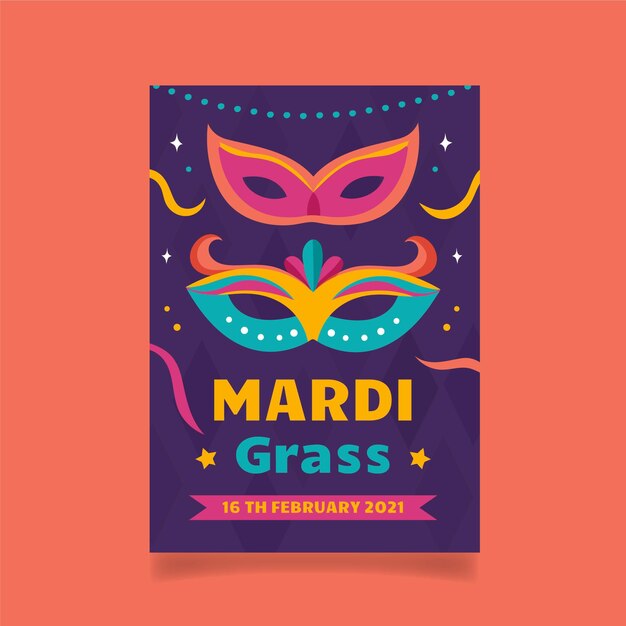 Vecteur gratuit modèle d'affiche mardi gras dessiné à la main