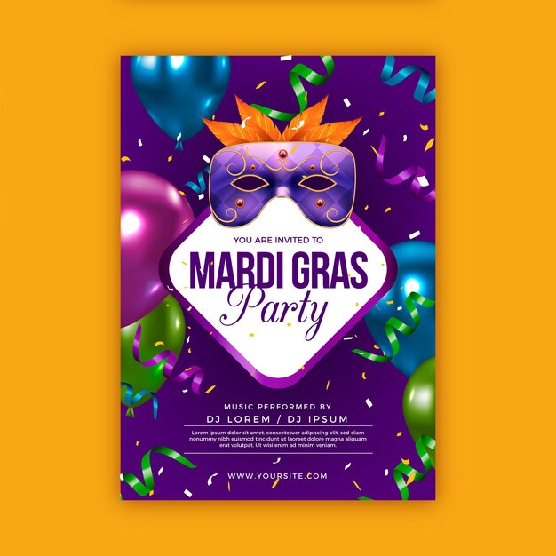 Modèle d'affiche de mardi gras réaliste