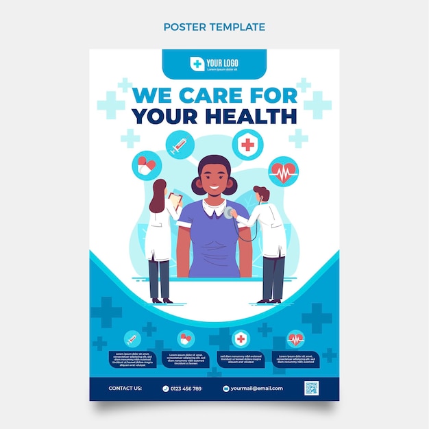 Modèle d'affiche médicale plat