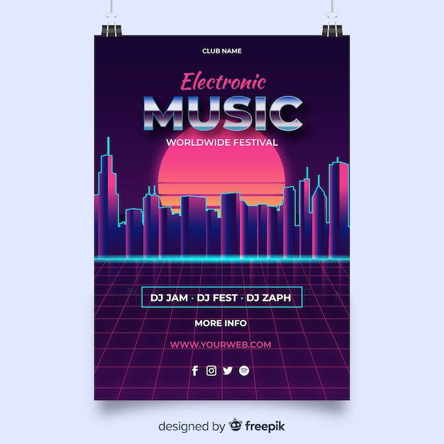 Vecteur gratuit modèle d'affiche de musique futuriste rétro