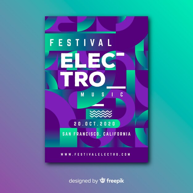 Vecteur gratuit modèle d'affiche de musique géométrique festival électro