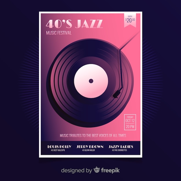 Vecteur gratuit modèle d'affiche de musique jazz rétro