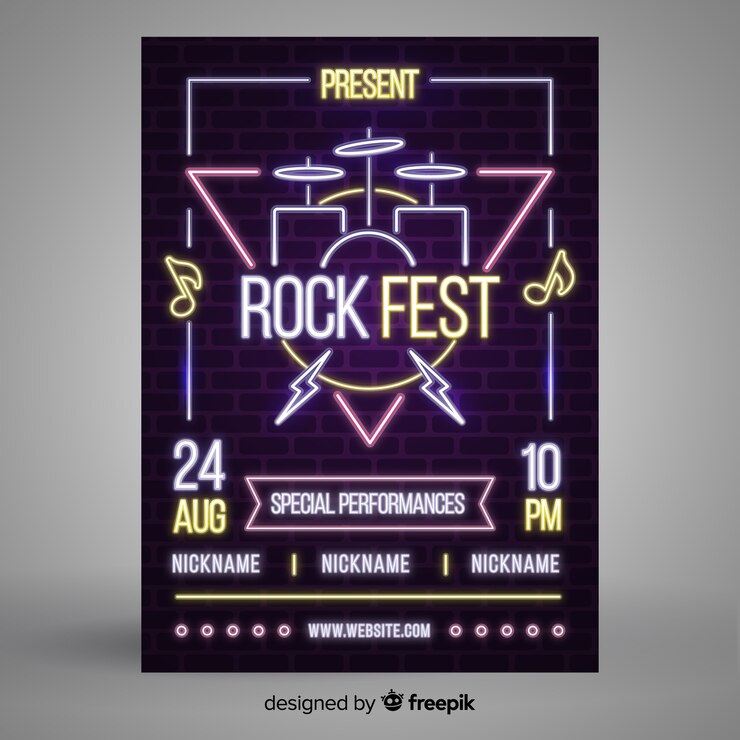 Vecteur gratuit modèle d'affiche de musique néon