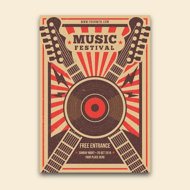 Vecteur gratuit modèle d'affiche de musique rétro