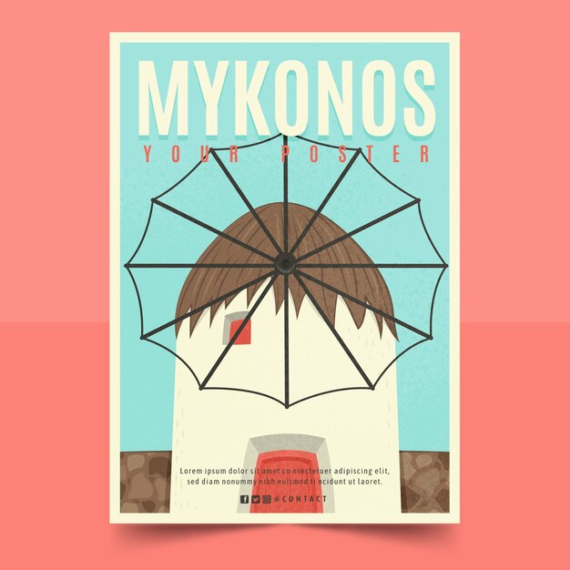 Modèle d'affiche mykonos dessiné à la main