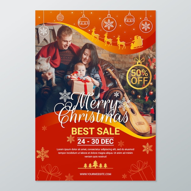 Vecteur gratuit modèle d'affiche de noël pour les ventes avec photo