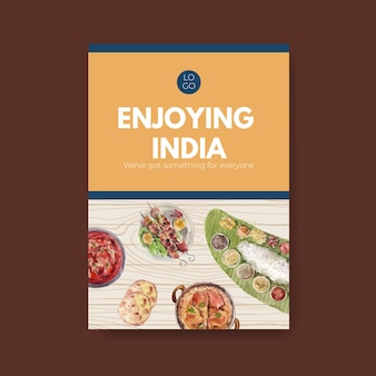 Modèle d'affiche avec de la nourriture indienne