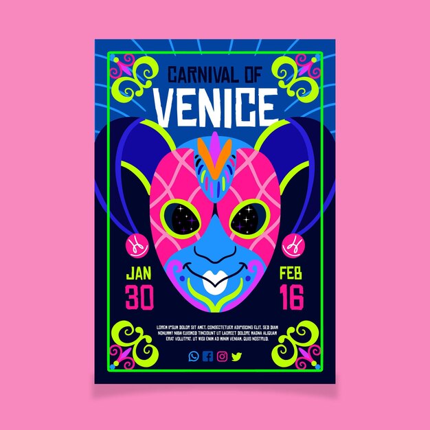 Vecteur gratuit modèle d'affiche de nuit de carnaval vénitien