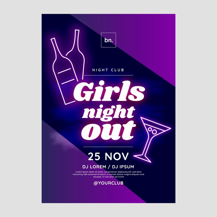 Vecteur gratuit modèle d'affiche de nuit de filles dégradées