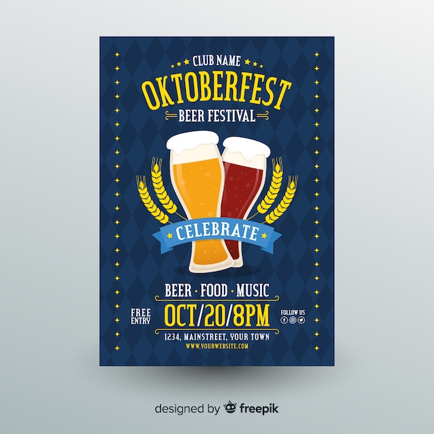 Vecteur gratuit modèle d'affiche oktoberfest design plat