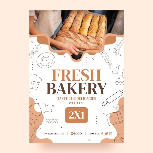 Modèle d'affiche plat dessiné à la main de boulangerie