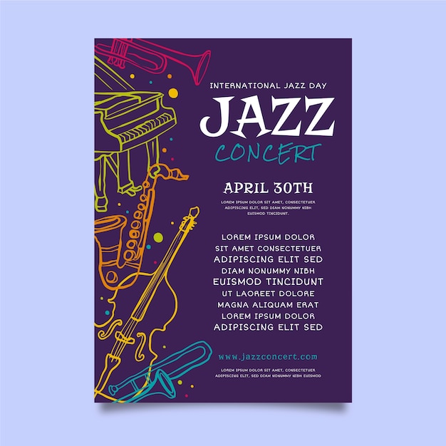 Vecteur gratuit modèle d'affiche plat de la journée internationale du jazz