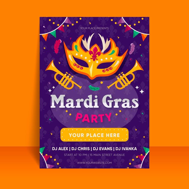 Vecteur gratuit modèle d'affiche plat mardi gras