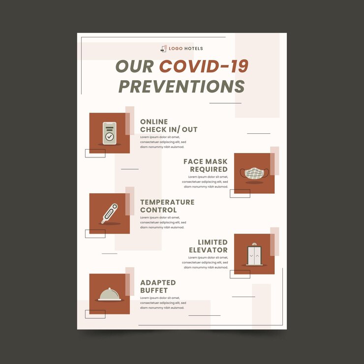 Vecteur gratuit modèle d'affiche plat de prévention des coronavirus pour les hôtels