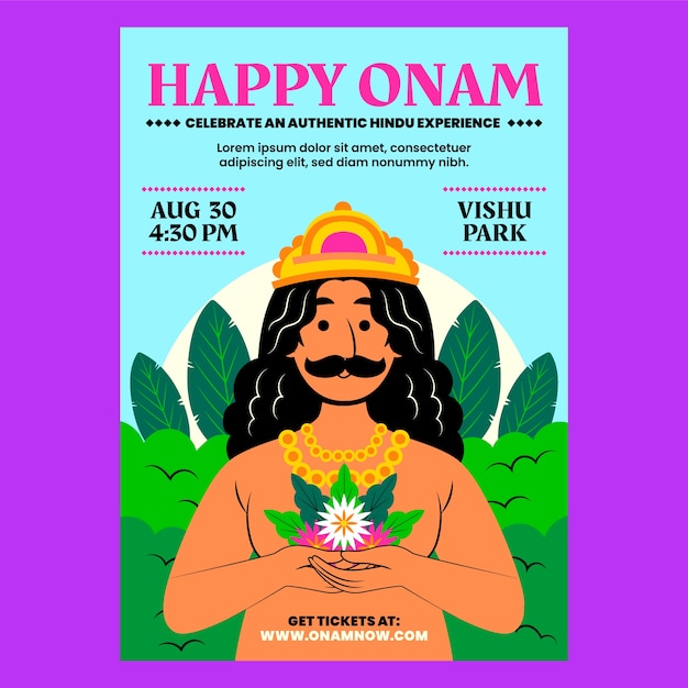 Vecteur gratuit modèle d'affiche plate pour la célébration d'onam