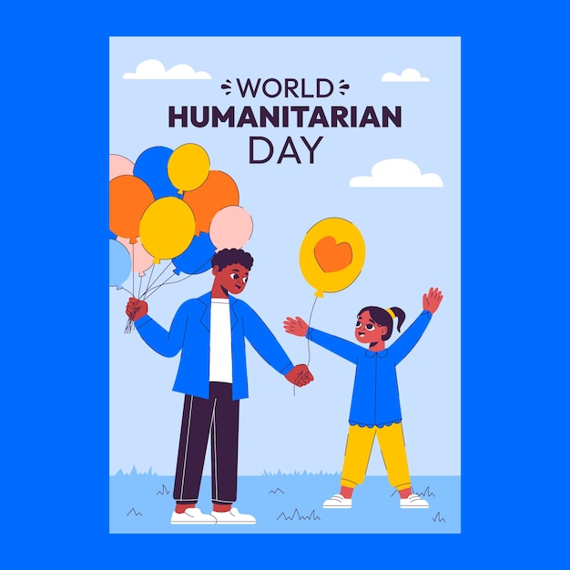 Vecteur gratuit modèle d'affiche plate pour la journée humanitaire mondiale