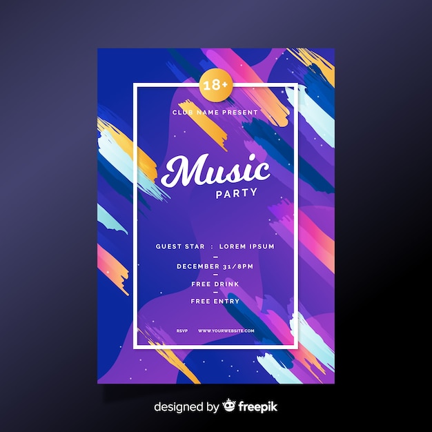 Vecteur gratuit modèle d'affiche pour le festival de musique colorée