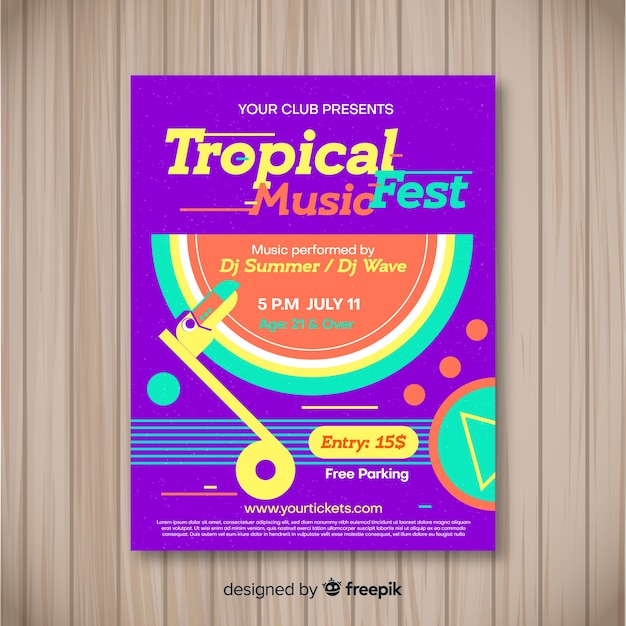 Modèle d&#39;affiche pour le festival de musique tropicale vintage