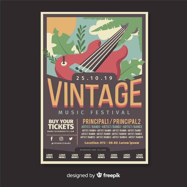 Vecteur gratuit modèle d'affiche pour le festival de musique tropicale vintage