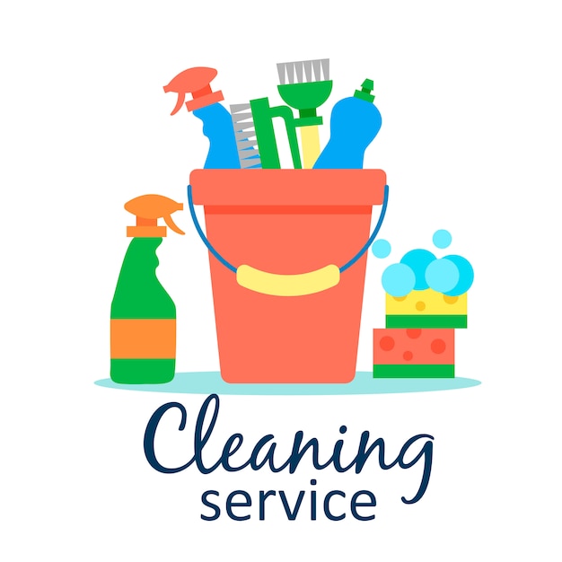 Vecteur gratuit modèle d’affiche pour les services de ménage avec divers articles de nettoyage