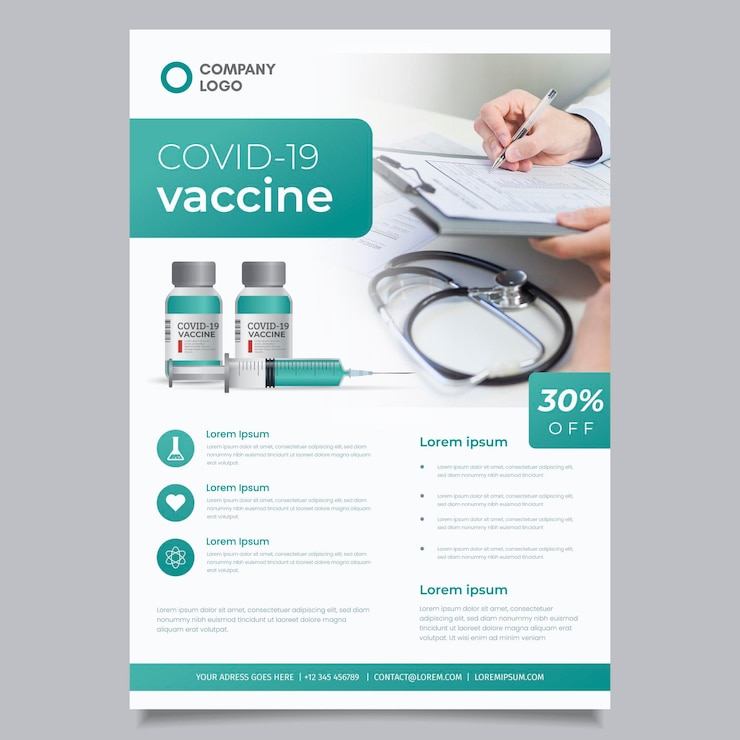 Vecteur gratuit modèle d'affiche de produits médicaux de coronavirus plat avec photo