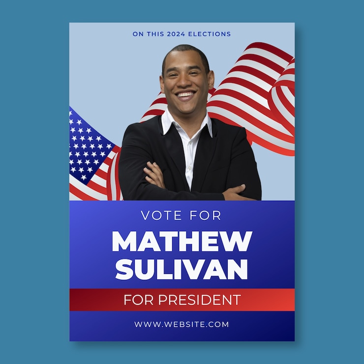 Vecteur gratuit modèle d'affiche professionnelle de matthew sullivan pour la campagne présidentielle