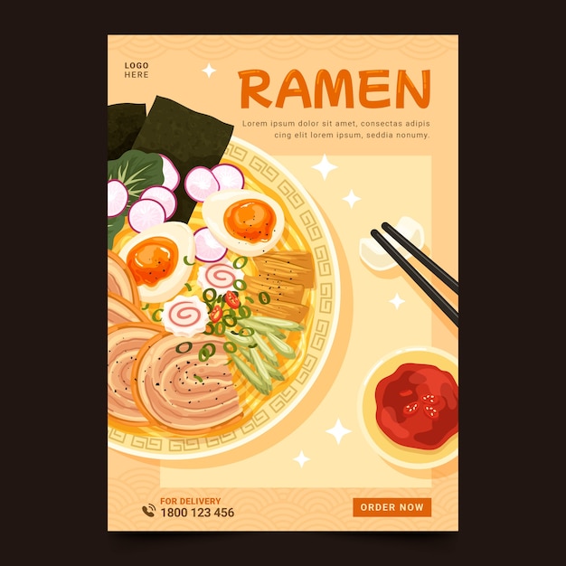 Vecteur gratuit modèle d'affiche de ramen à design plat