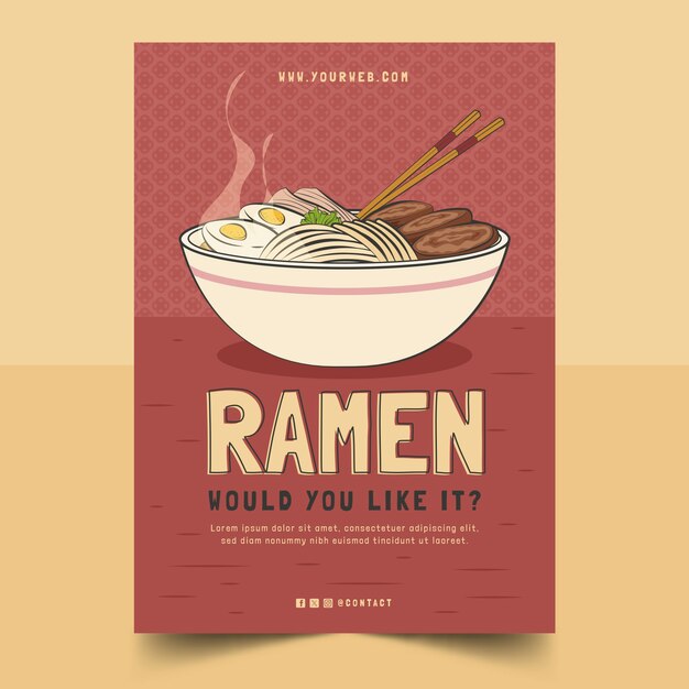 Vecteur gratuit modèle d'affiche de ramen dessiné à la main