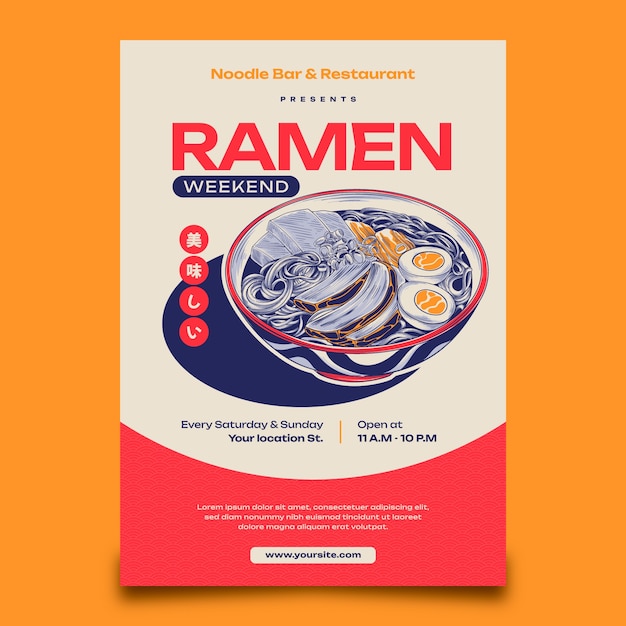 Vecteur gratuit modèle d'affiche de ramen dessiné à la main