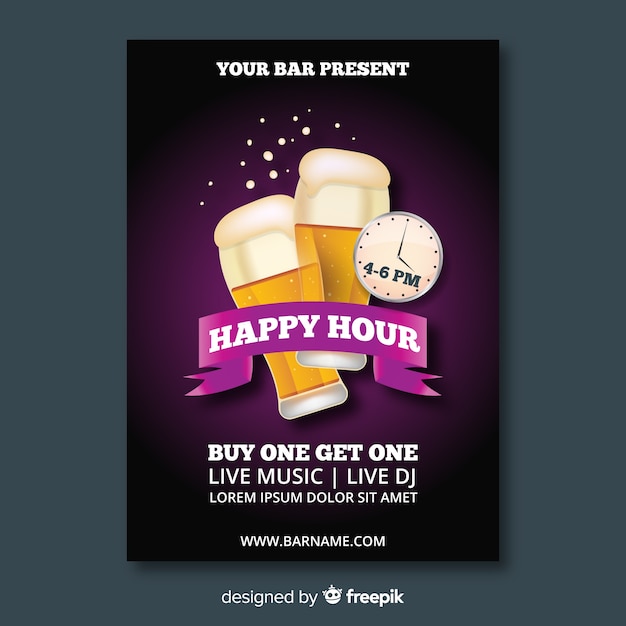 Modèle D'affiche Réaliste Happy Hour