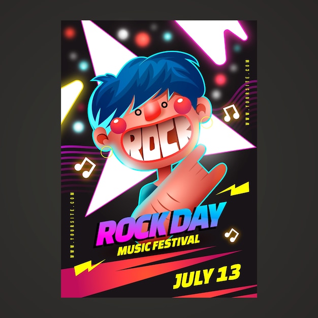 Modèle d'affiche réaliste de la journée mondiale du rock avec musicien