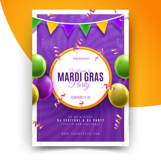 Modèle D'affiche Réaliste De Mardi Gras