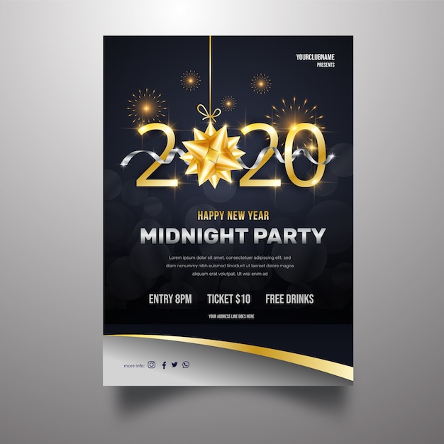 Modèle d'affiche réaliste de nouvel an 2020
