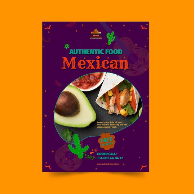 Vecteur gratuit modèle d'affiche de restaurant de cuisine mexicaine