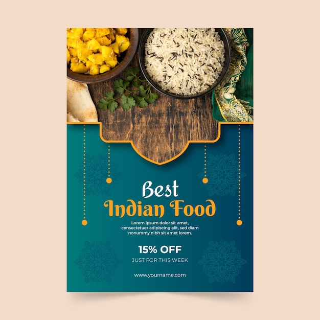 Vecteur gratuit modèle d'affiche de restaurant indien dégradé