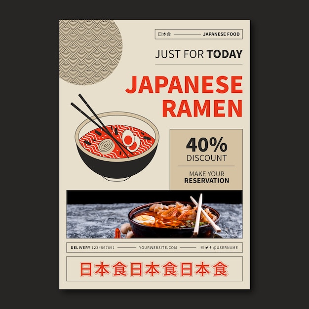 Vecteur gratuit modèle d'affiche de restaurant japonais design plat