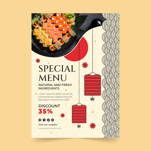 Vecteur gratuit modèle d'affiche de restaurant japonais