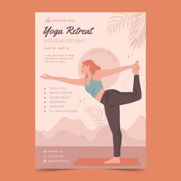 Vecteur gratuit modèle d'affiche de retraite de yoga
