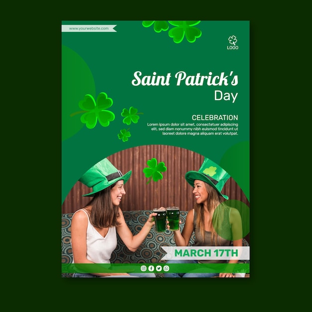 Vecteur gratuit modèle d'affiche de la saint-patrick avec photo