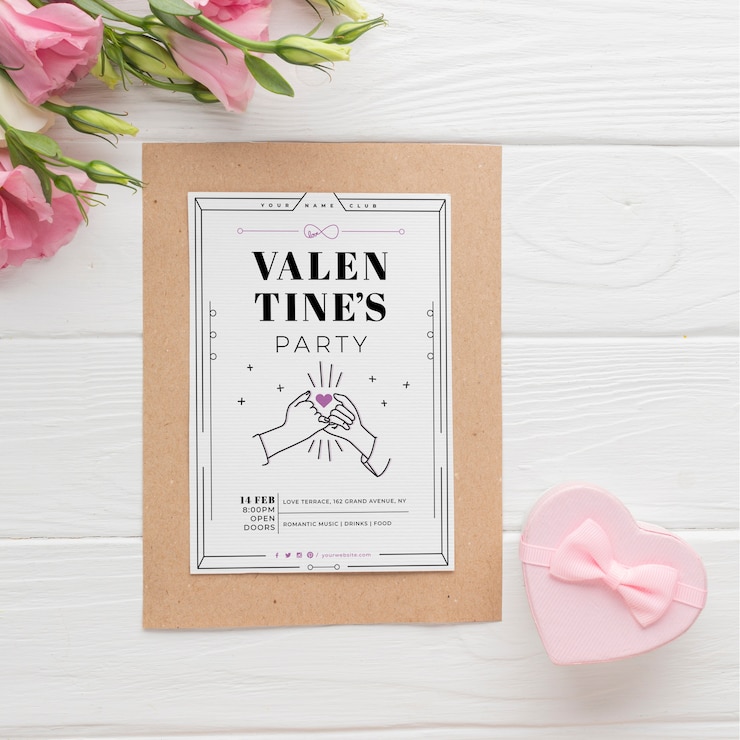 Vecteur gratuit modèle d'affiche de la saint-valentin avec des roses et une boîte à bijoux